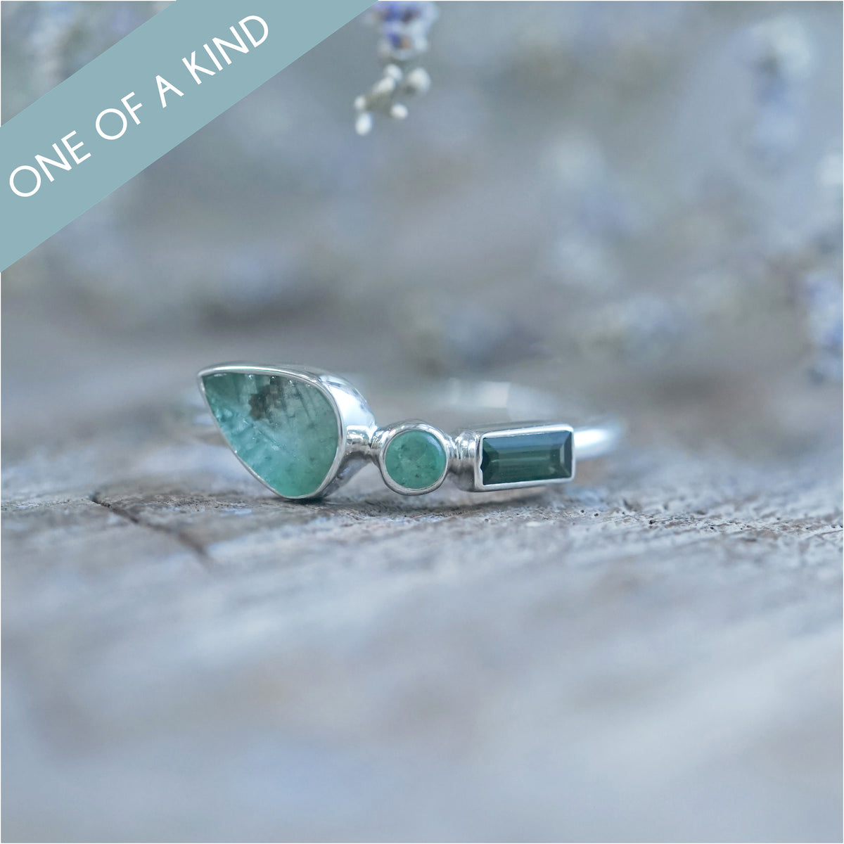 Tourmaline and Emerald Leaf Ring