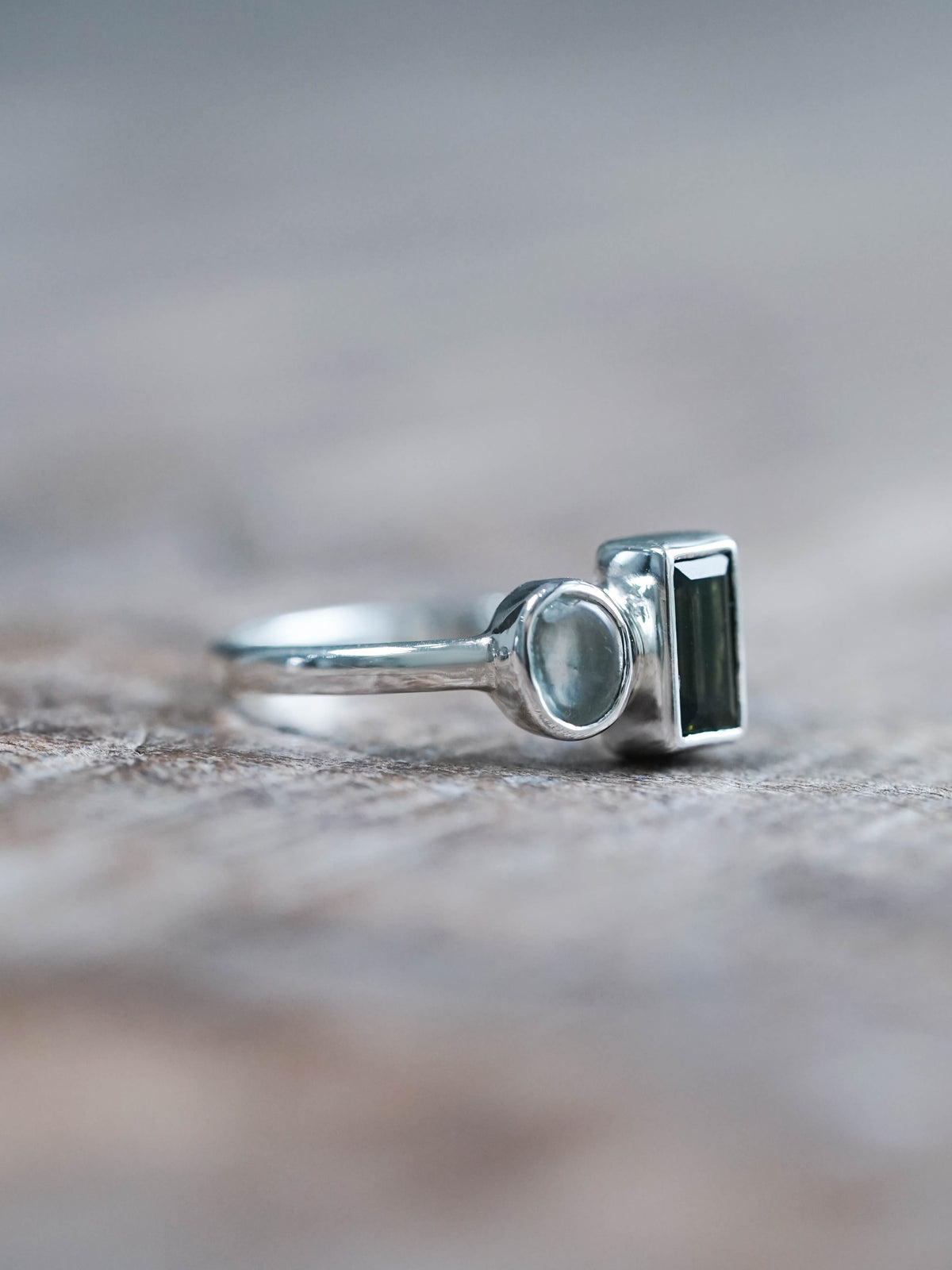 Green Tourmaline and Prehnite Ring - size 4.25