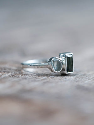 Green Tourmaline and Prehnite Ring - size 4.25