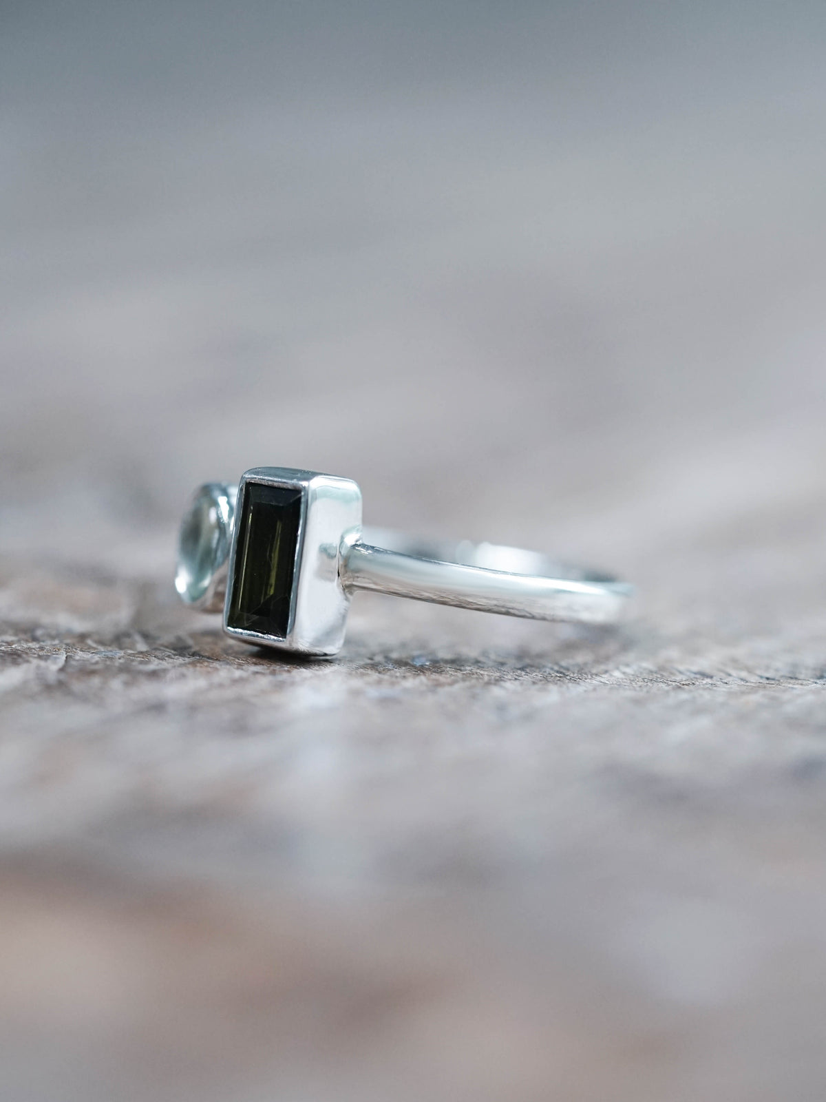 Green Tourmaline and Prehnite Ring - size 4.25