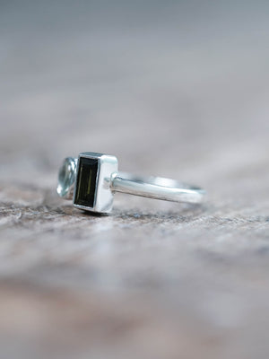 Green Tourmaline and Prehnite Ring - size 4.25