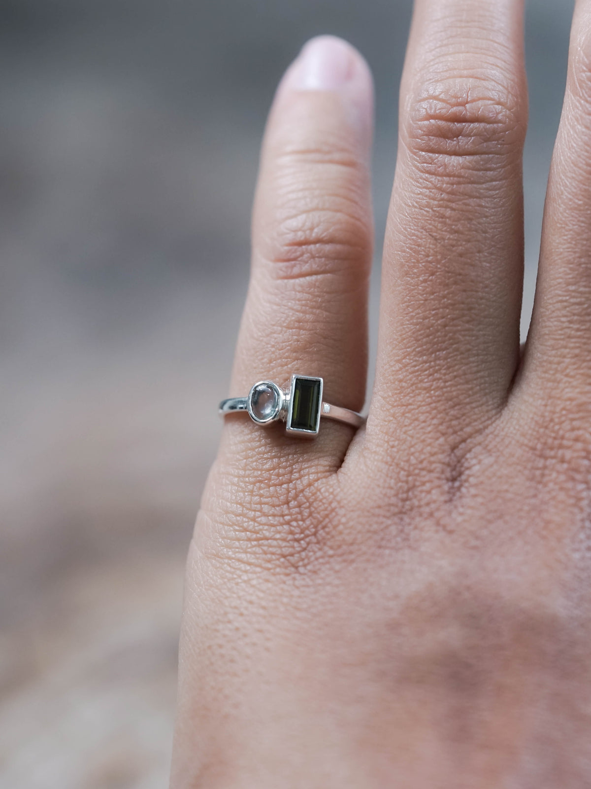 Green Tourmaline and Prehnite Ring - size 4.25