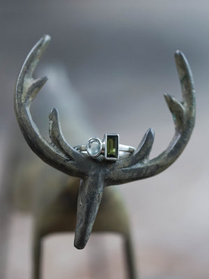 Green Tourmaline and Prehnite Ring - size 4.25