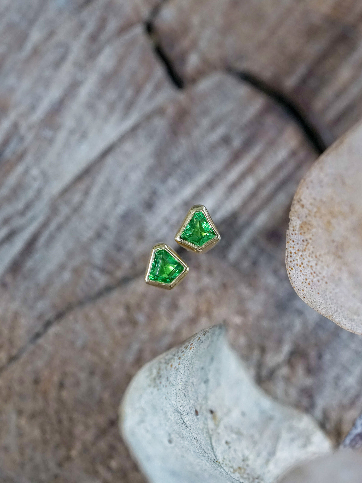 Tsavorite Garnet Earrings in Yellow Gold