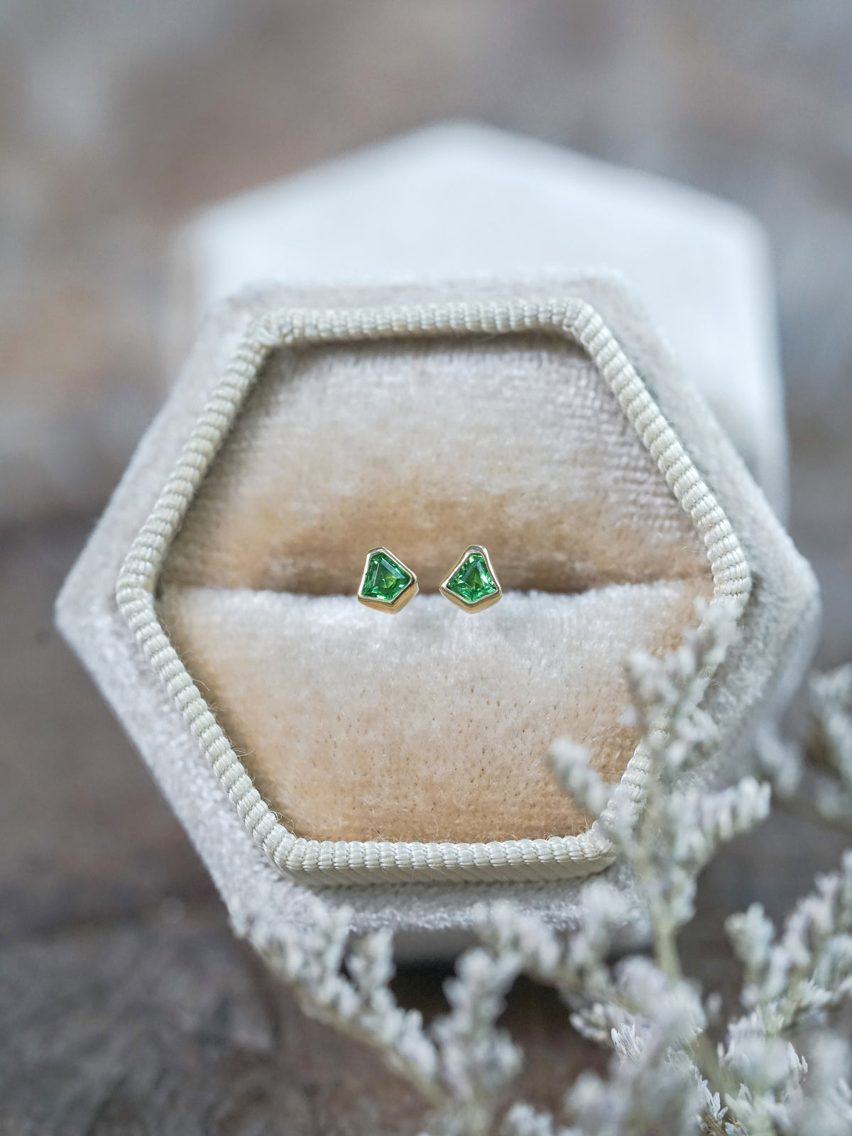 Tsavorite Garnet Earrings in Yellow Gold