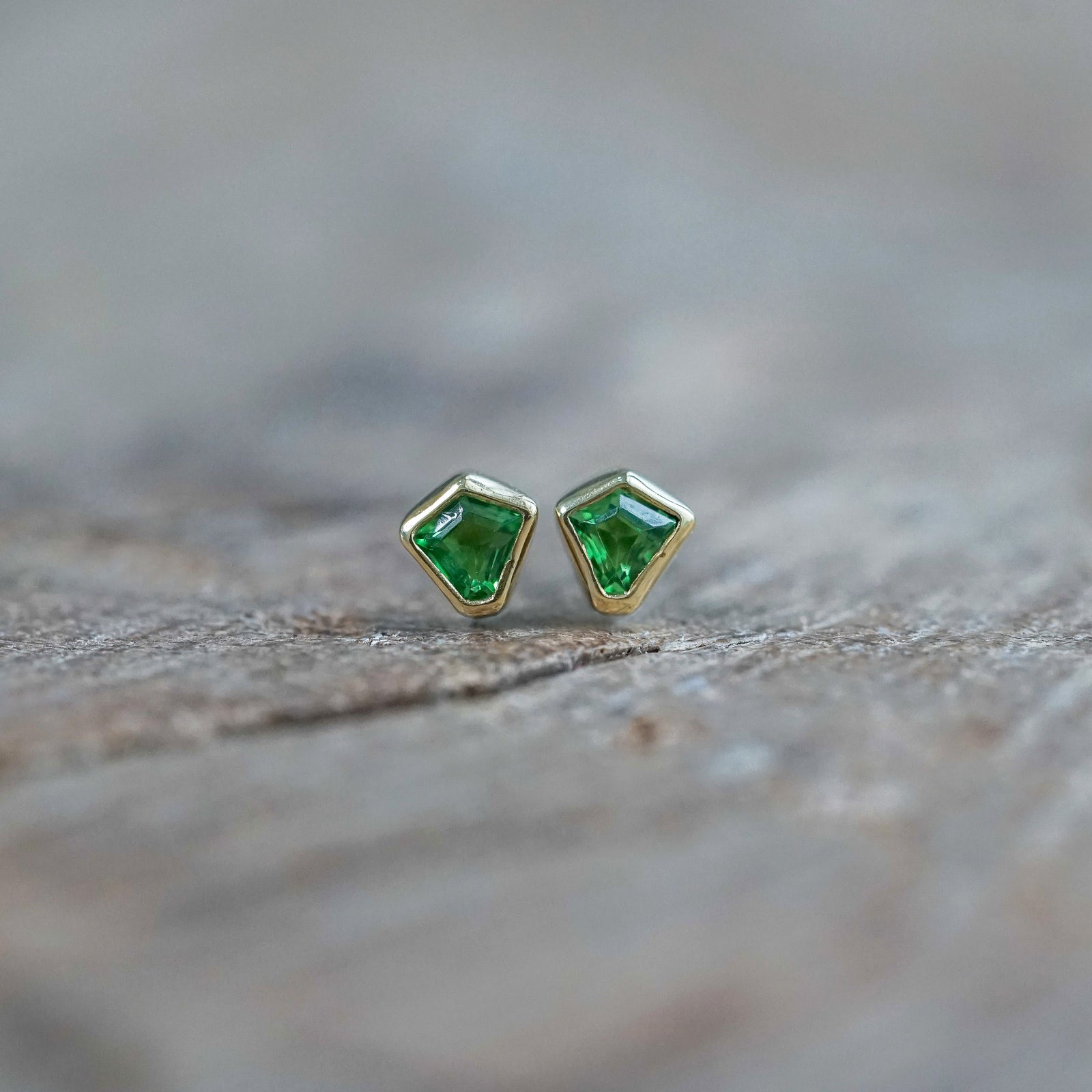 Tsavorite Garnet Earrings in Yellow Gold