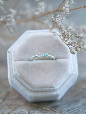 Turquoise and Zircon Ring in Velvet Box