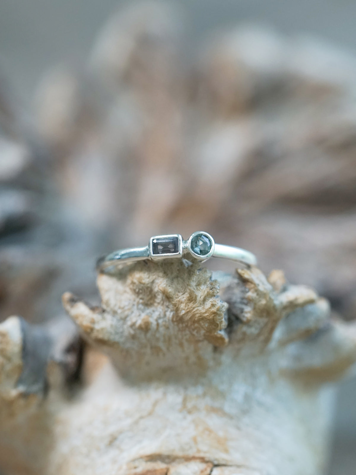 Two Stone Sapphire Ring in Recycled Sterling Silver