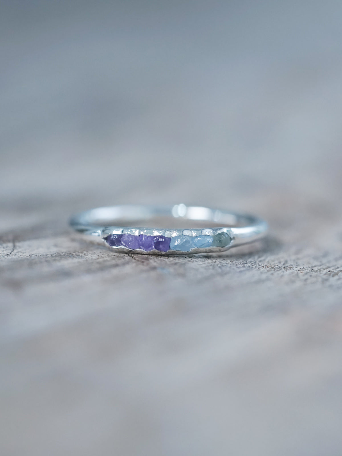 Unique Aquamarine and Amethyst Ring with Hidden Gems using recycled sterling silver