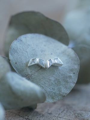 Unique Kite Diamond Stud Earrings in sterling silver