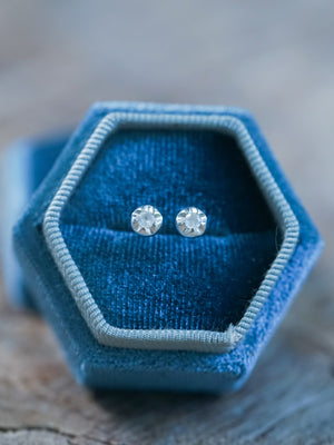 Unique Moonstone Flower Earrings in velvet box