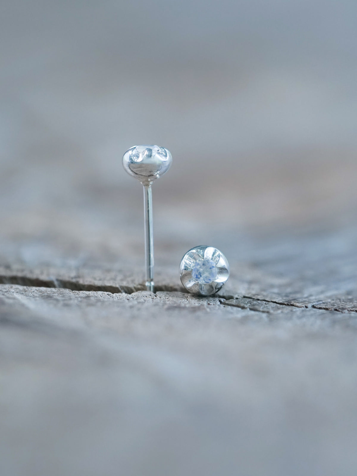 Unique Moonstone Flower Stud Earrings in sterling silver