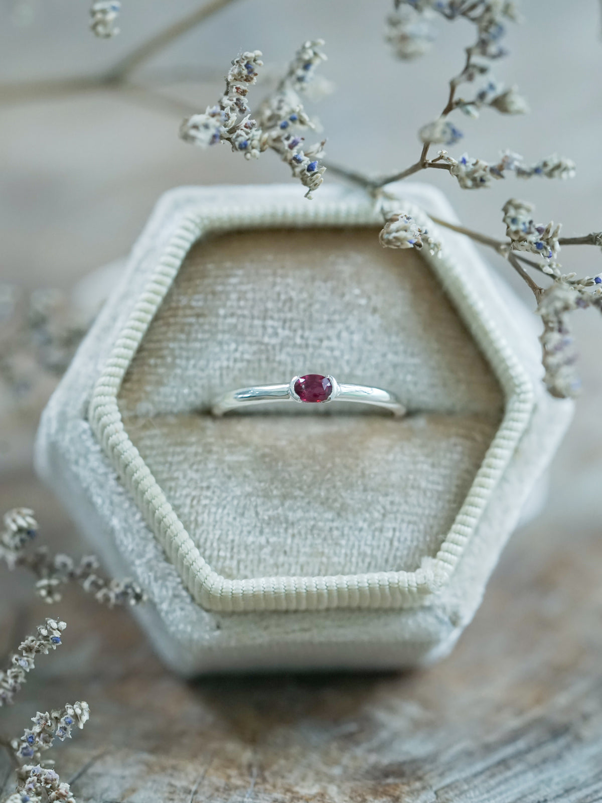 Unique Oval Ruby Ring in velvet box