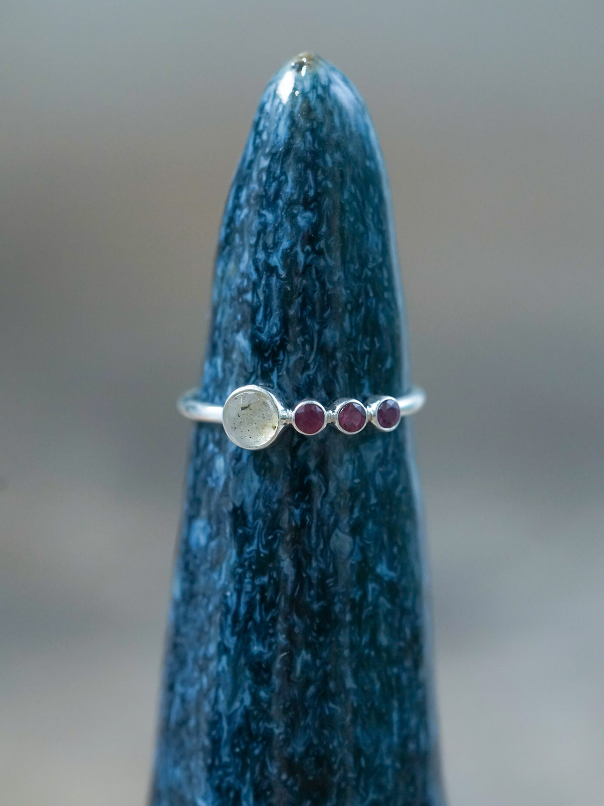 Unique Rose Cut Labradorite and Garnet Ring