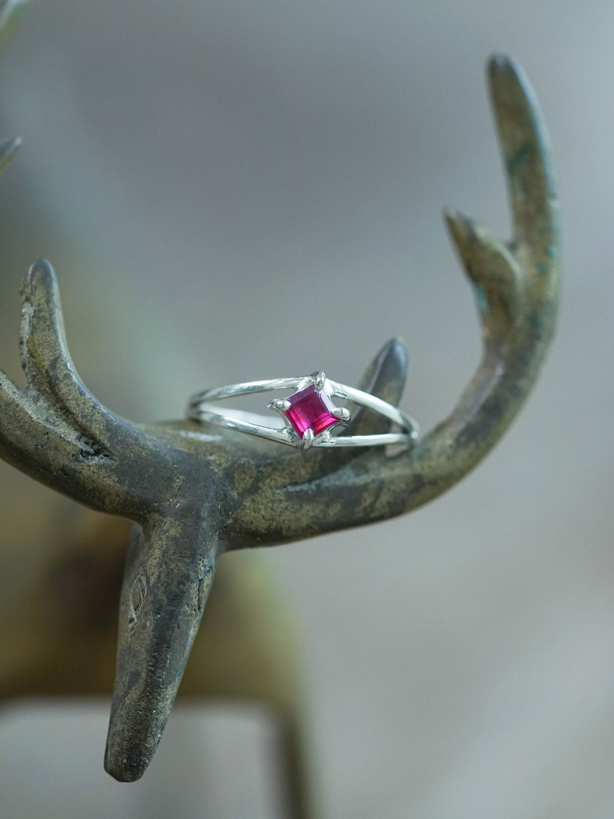 Vintage Square Ruby Ring in Sterling Silver
