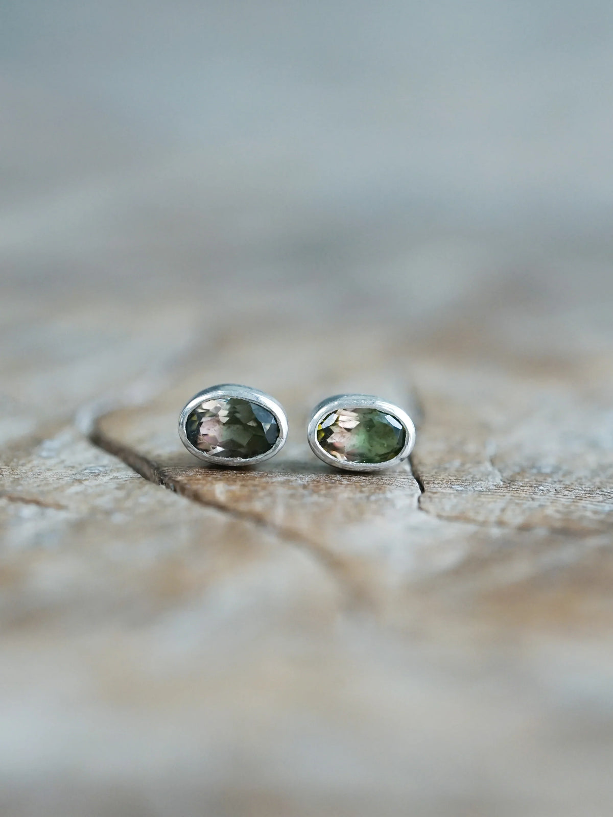 Watermelon Tourmaline Stud Earrings in Silver
