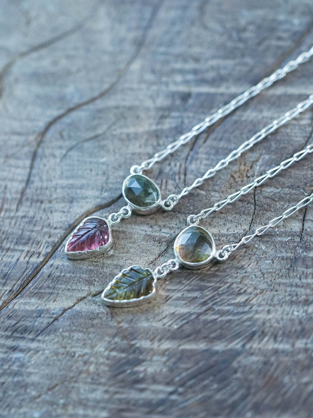 Watermelon and Tourmaline Leaf Necklace