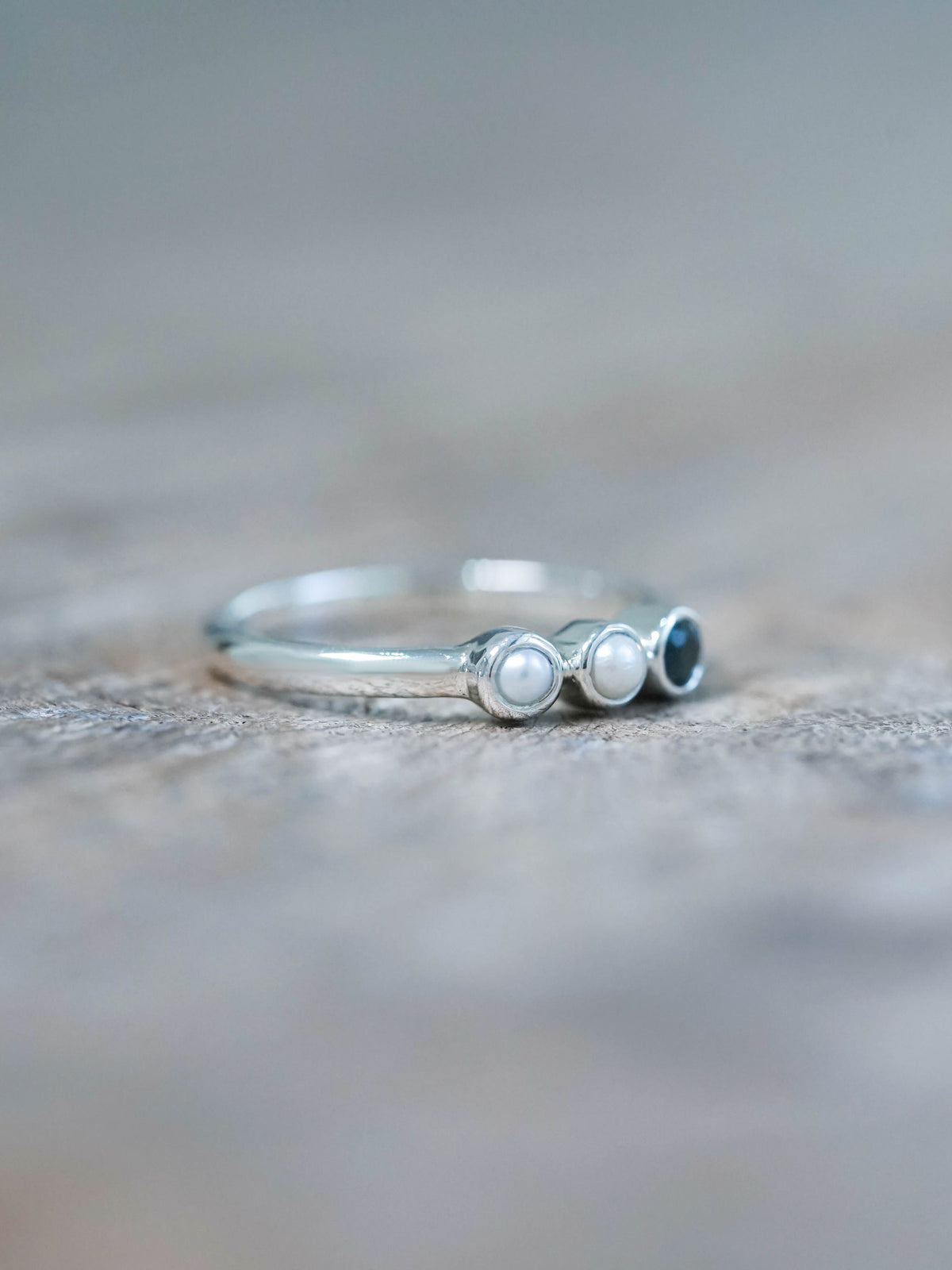 White Pearl and Blue Sapphire Ring