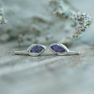Wishing Bone Amethyst Stud Earrings in Silver