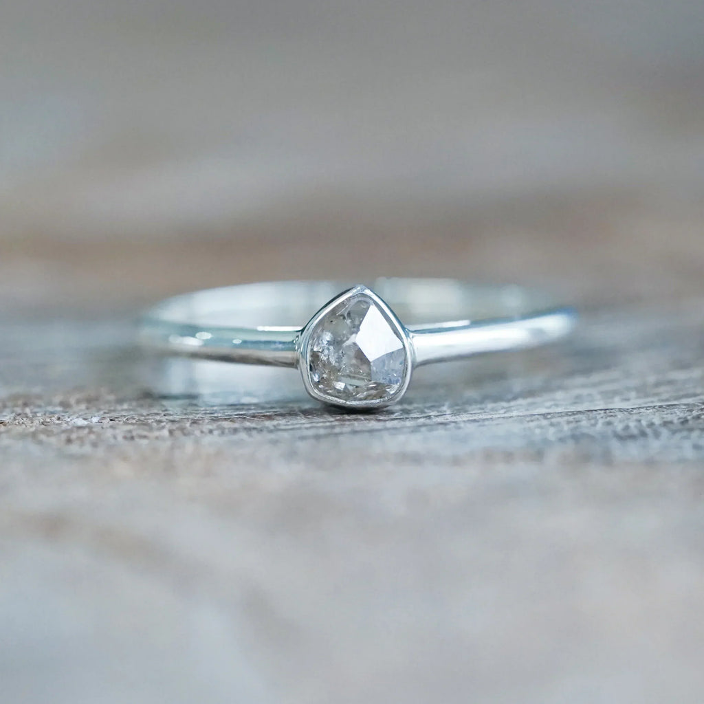 Wonky Pear Diamond Ring in Sterling Silver