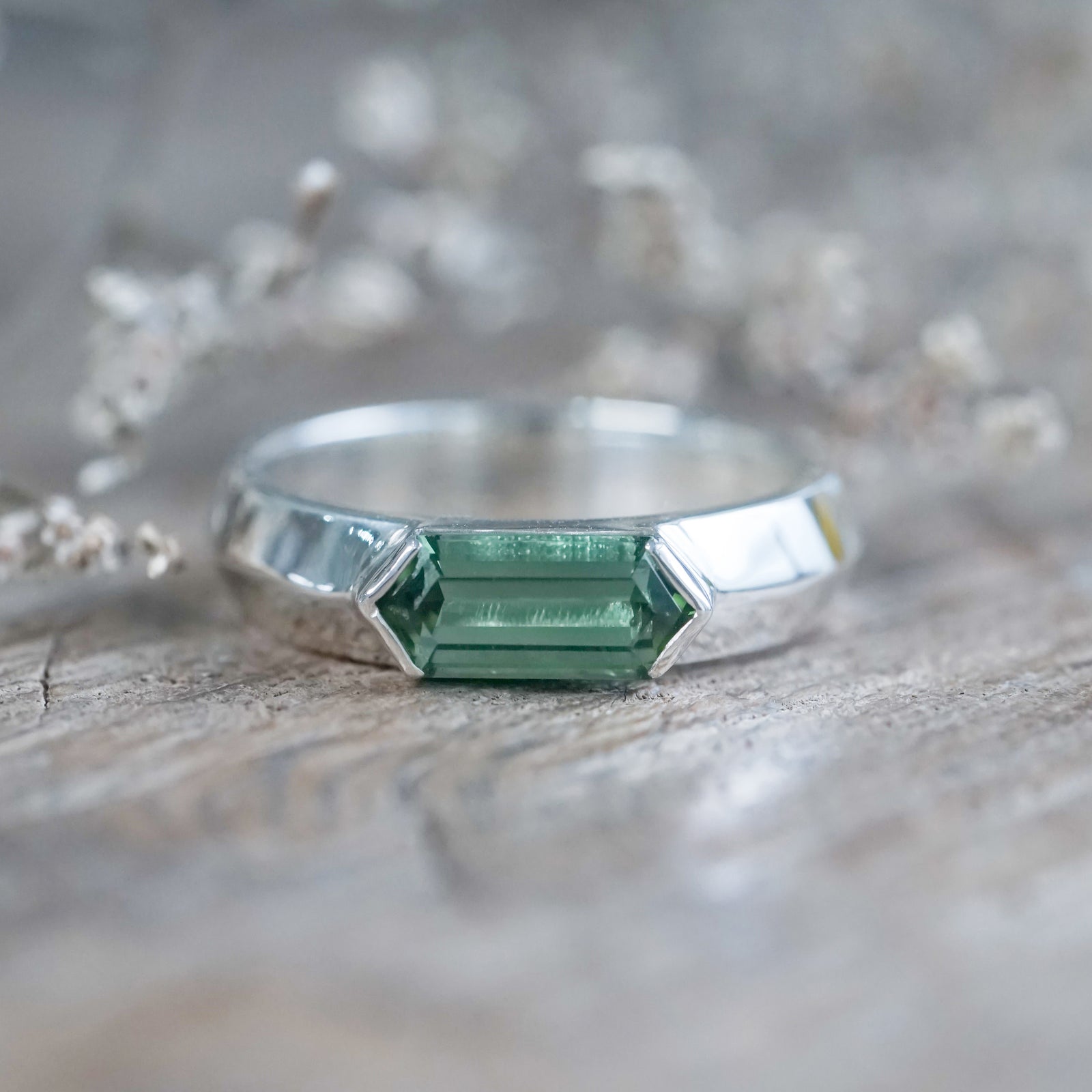 Hexagon Tourmaline Knife Edge Ring - size 9