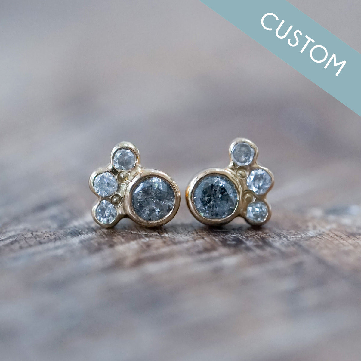 Innovative Custom Jewelry - 14K ROSE GOLD CLUSTER EARRINGS WITH PS, OV, BG,  AND RD DIAMONDS