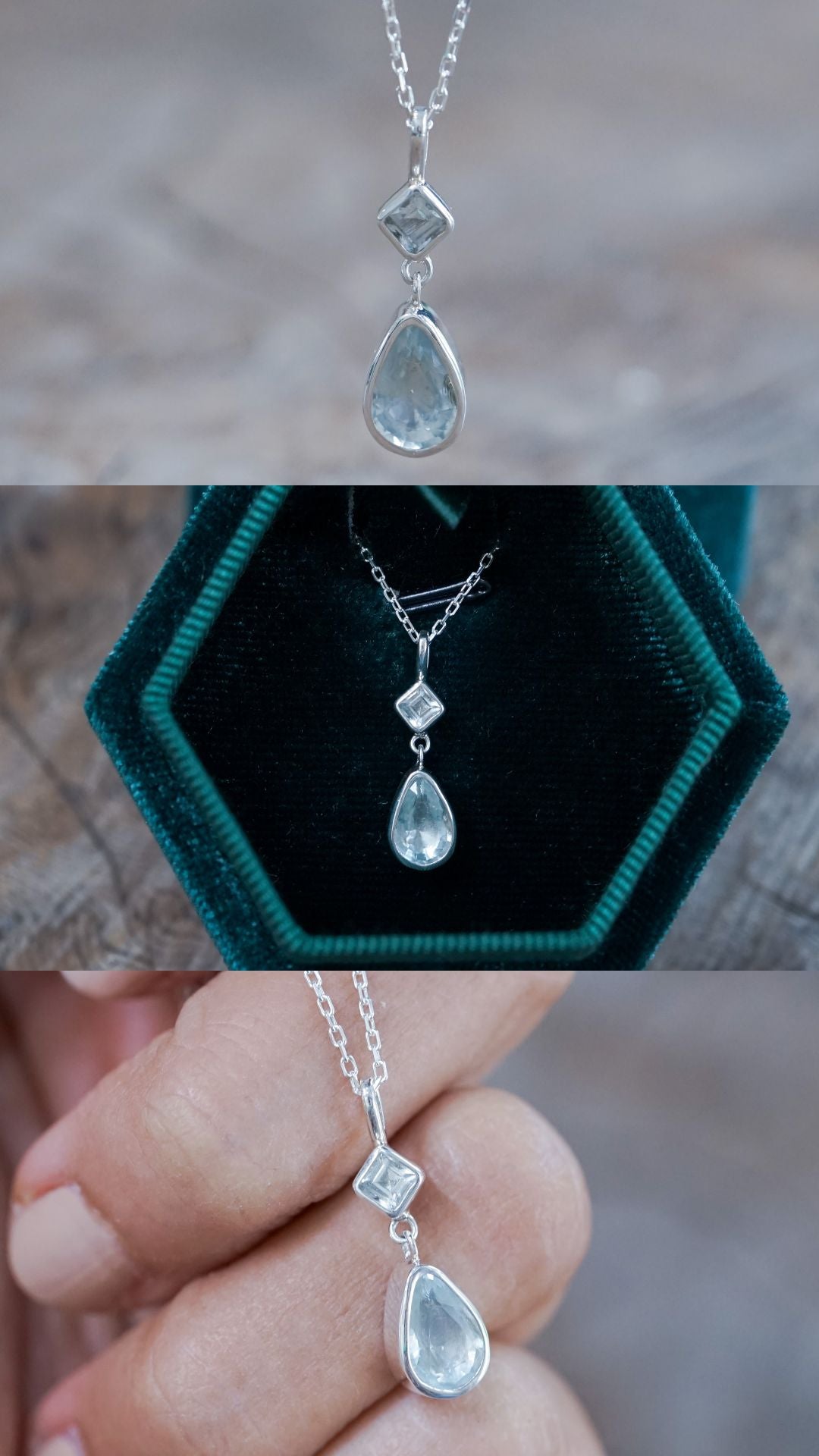 Custom Aquamarine Ring or Necklace in Silver