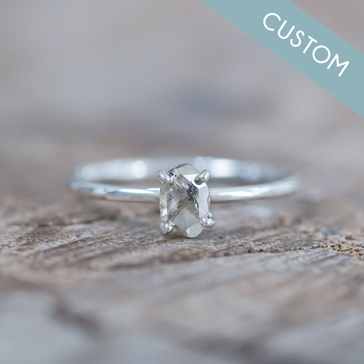 Custom Rose Cut Freeform Diamond Ring