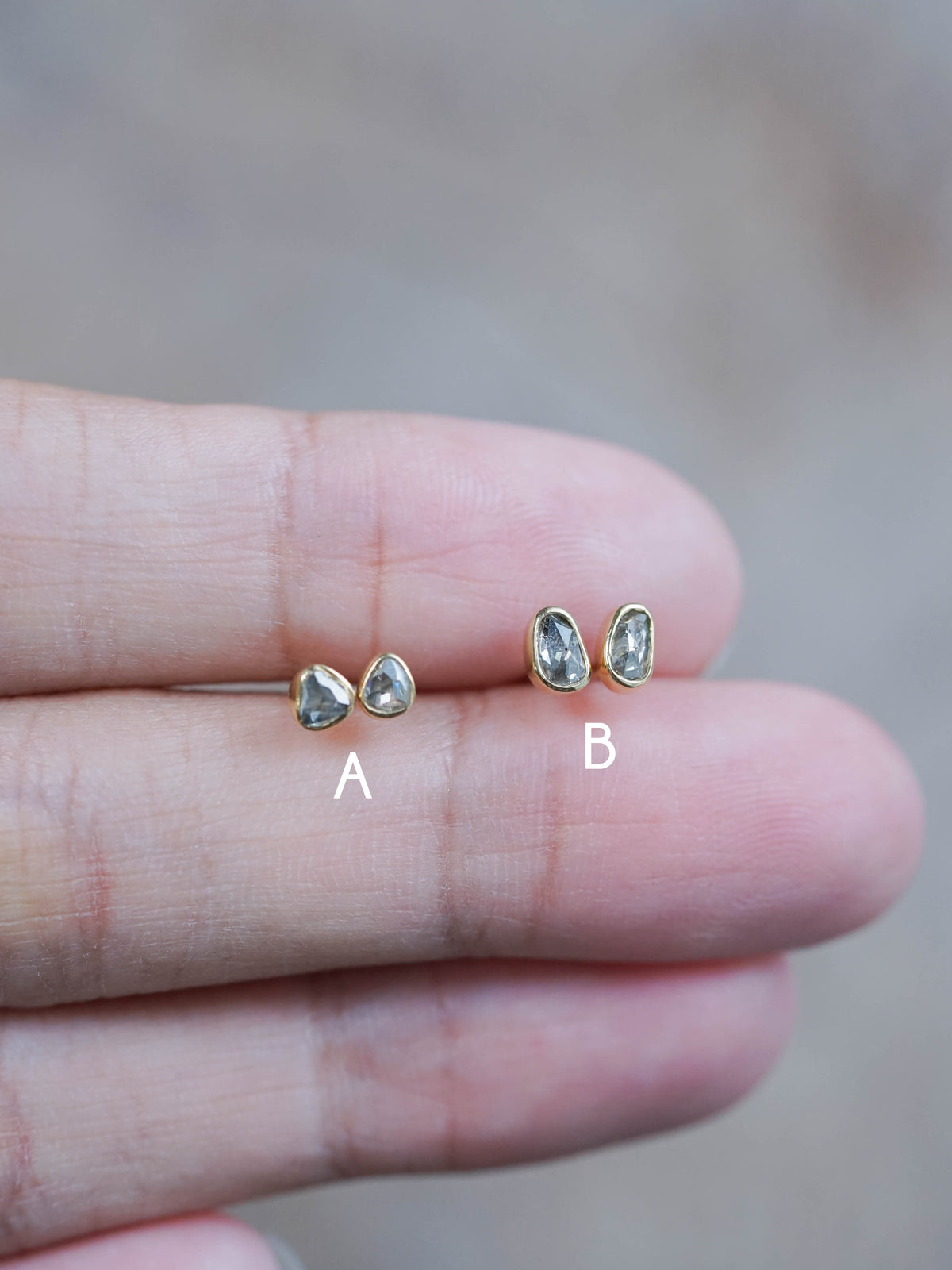 Rose Cut Salt and Pepper Diamond Earrings in Gold