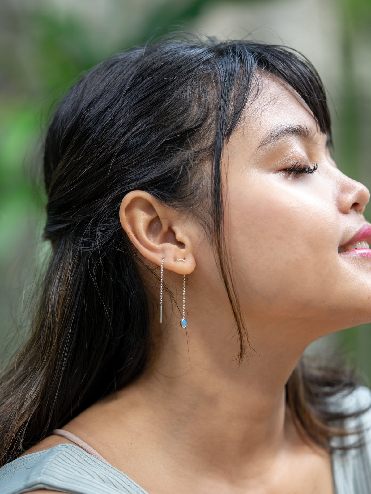 Oval Opal Threader Earrings - Gardens of the Sun | Ethical Jewelry