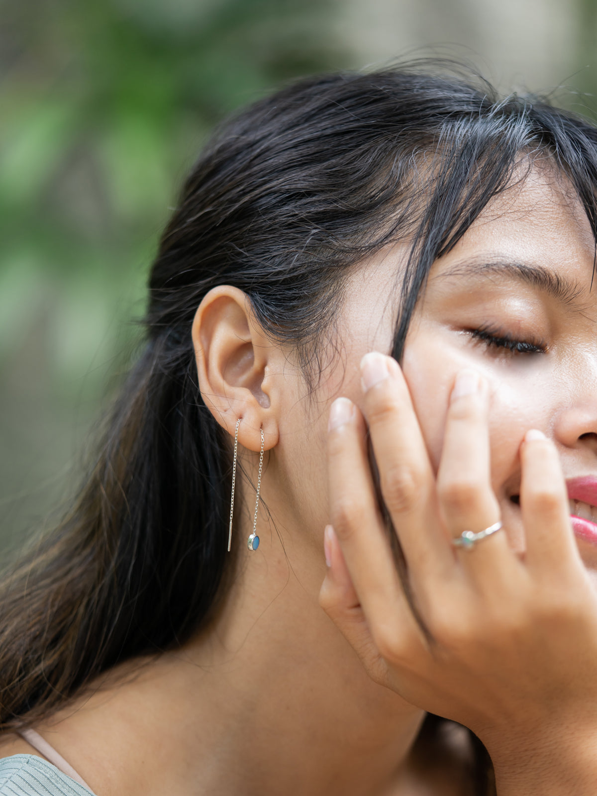 Oval Opal Threader Earrings - Gardens of the Sun | Ethical Jewelry