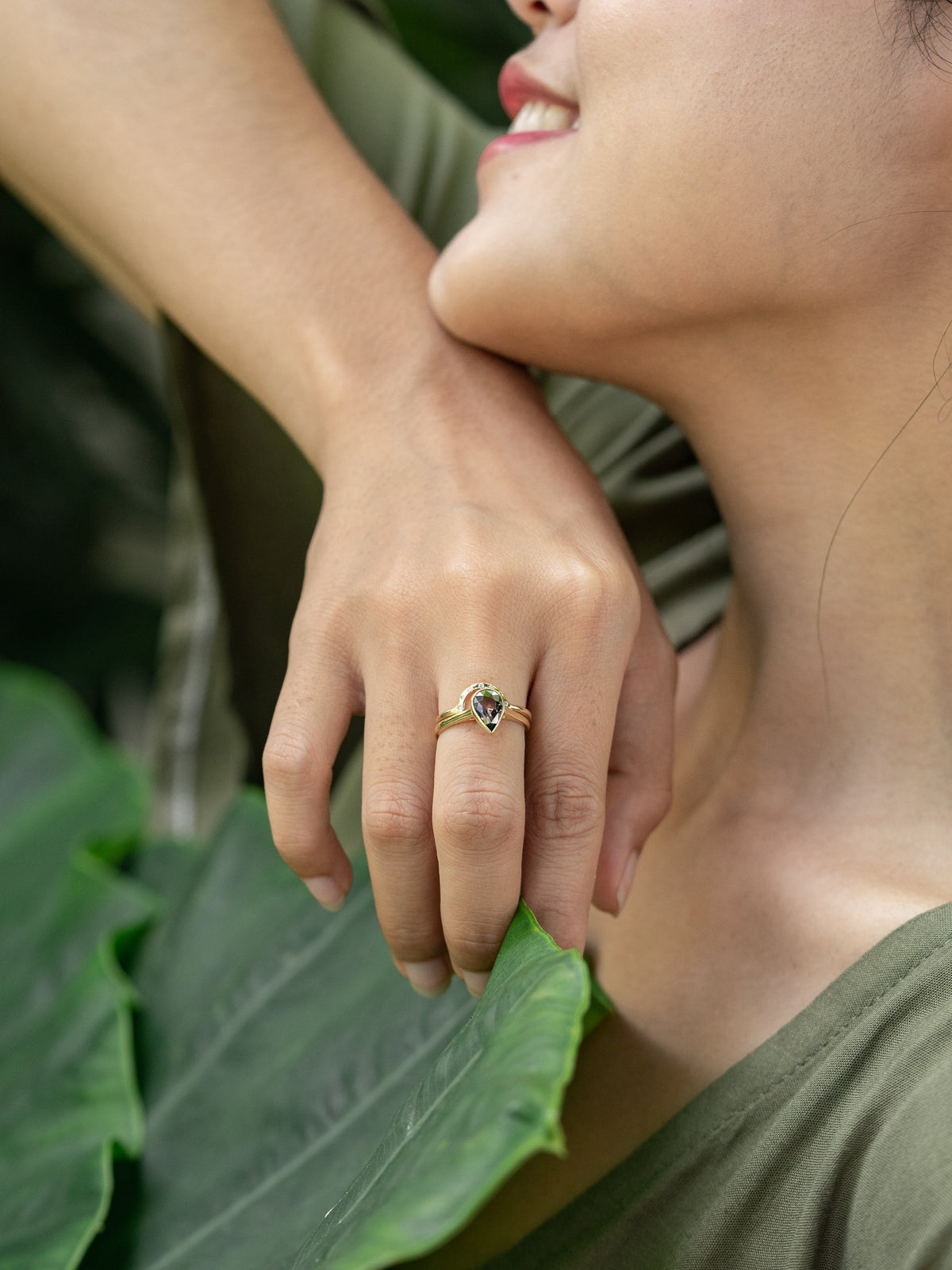 Pear Sapphire Ring Set in Ethical Gold - Gardens of the Sun | Ethical Jewelry
