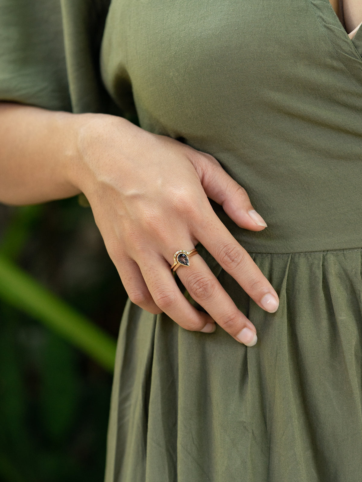 Pear Sapphire Ring Set in Ethical Gold - Gardens of the Sun | Ethical Jewelry