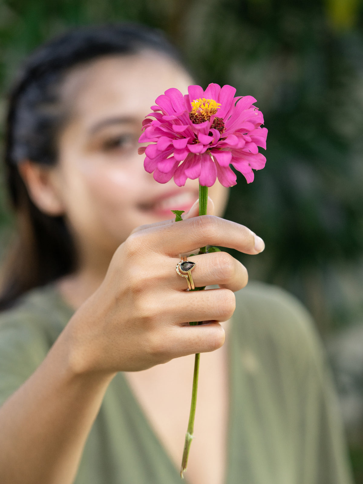 Pear Sapphire Ring Set in Ethical Gold - Gardens of the Sun | Ethical Jewelry