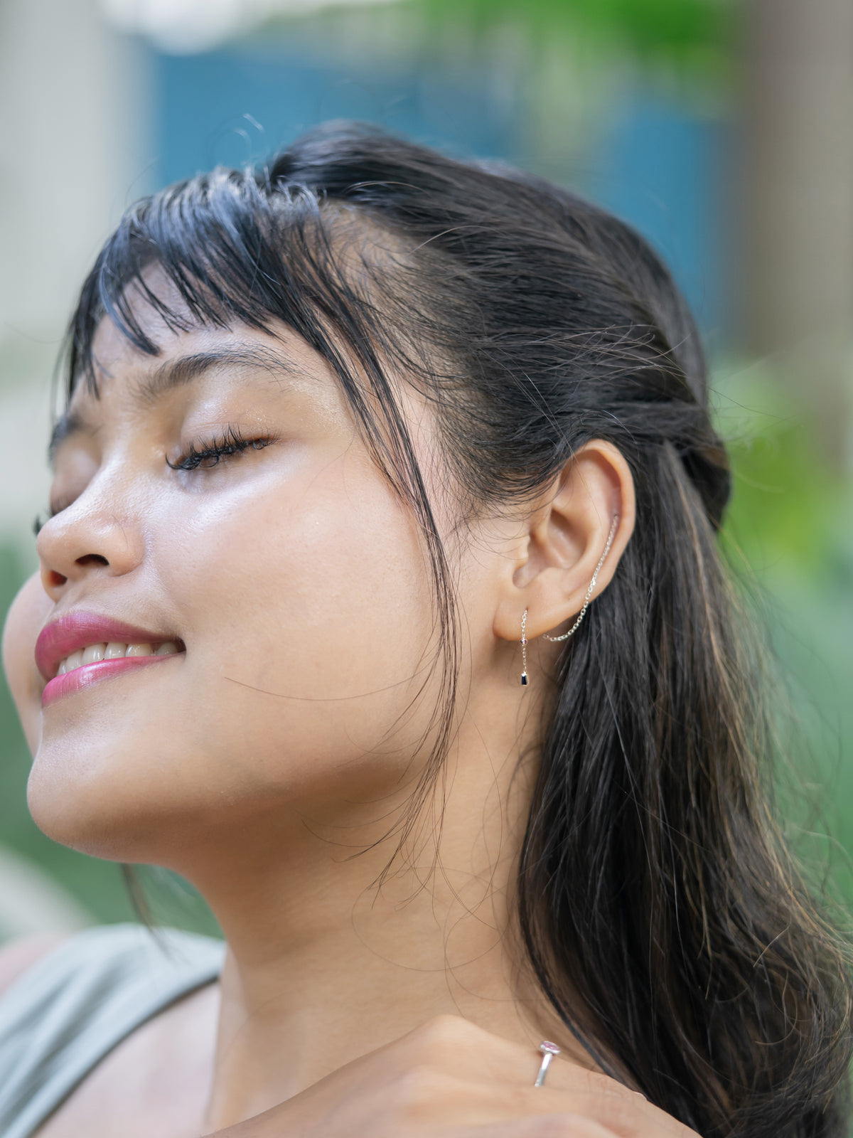 Pink and Blue Sapphire Ear Threaders - Gardens of the Sun | Ethical Jewelry