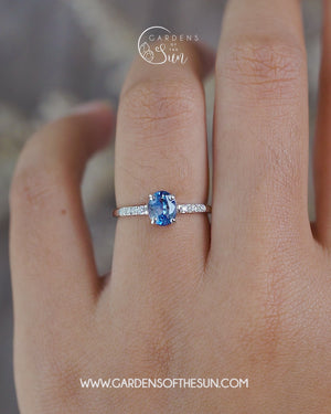 Bicolor Blue Sapphire Ring in White Gold - Ethical Jewelry | Gardens of the Sun