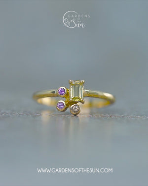 Yellow and Pink Sapphire Ring in Gold - Size 6.5