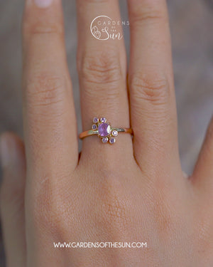 Pink Sapphire Cluster Ring in Rose Gold - Size 6.5