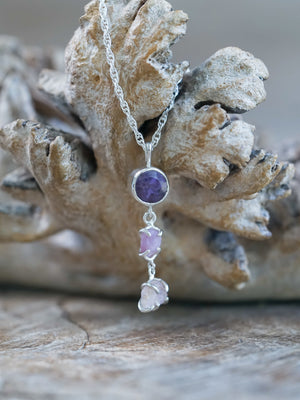 recycled sterling silver Amethyst and Raw Sapphire Necklace