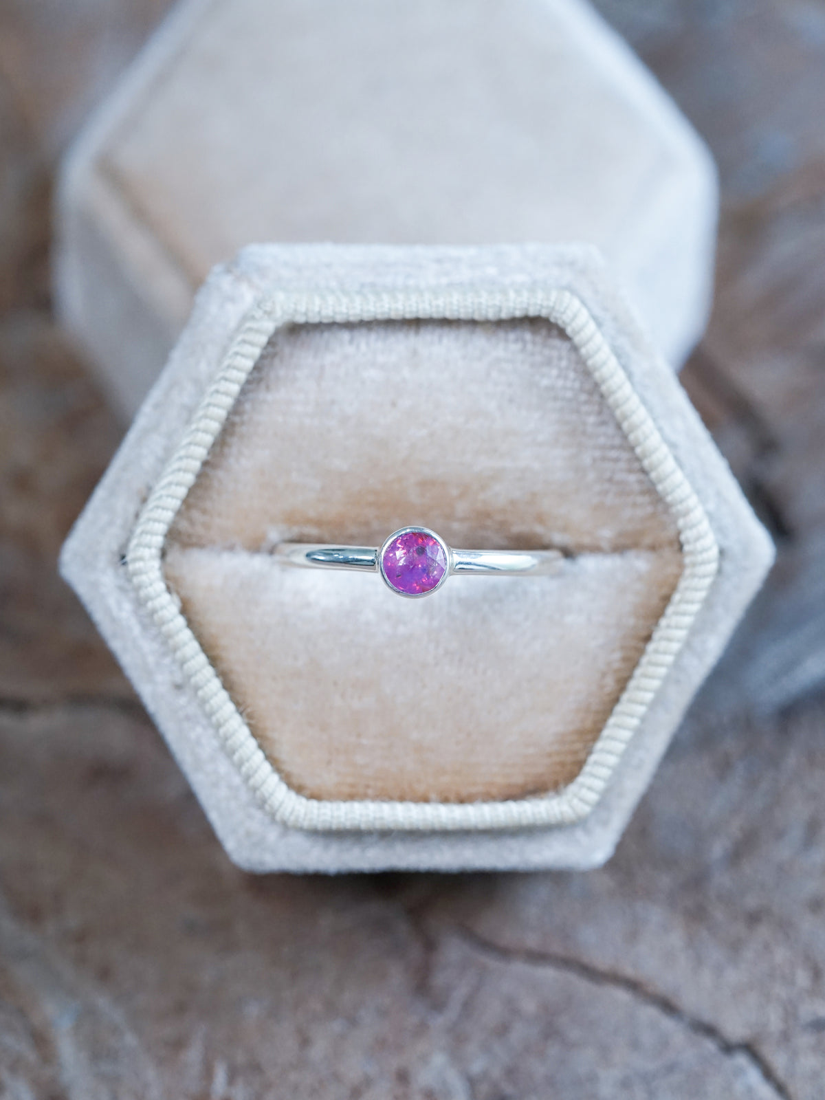 Round Pink Sapphire Ring - size 7.5