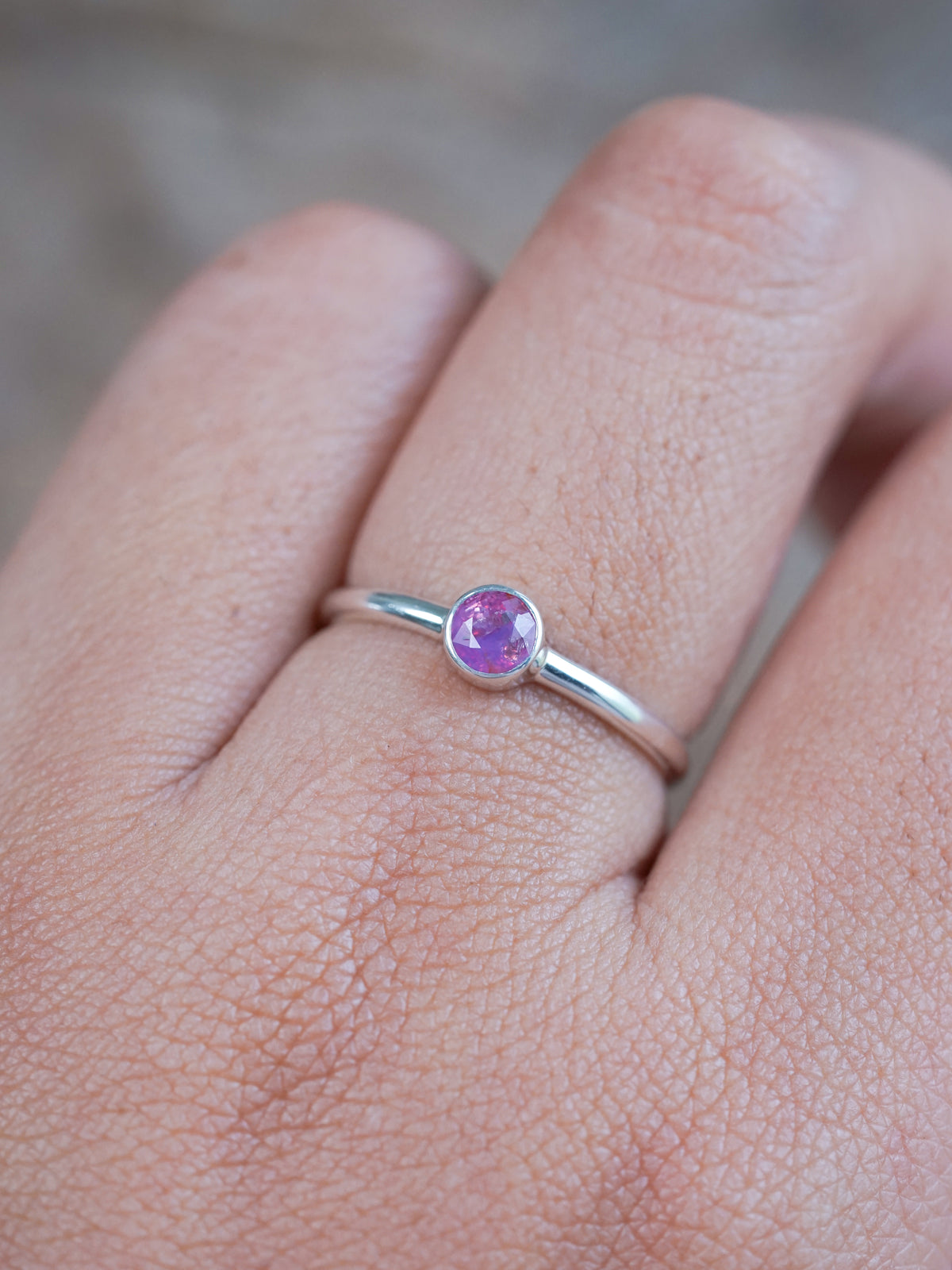 Round Pink Sapphire Ring - size 7.5