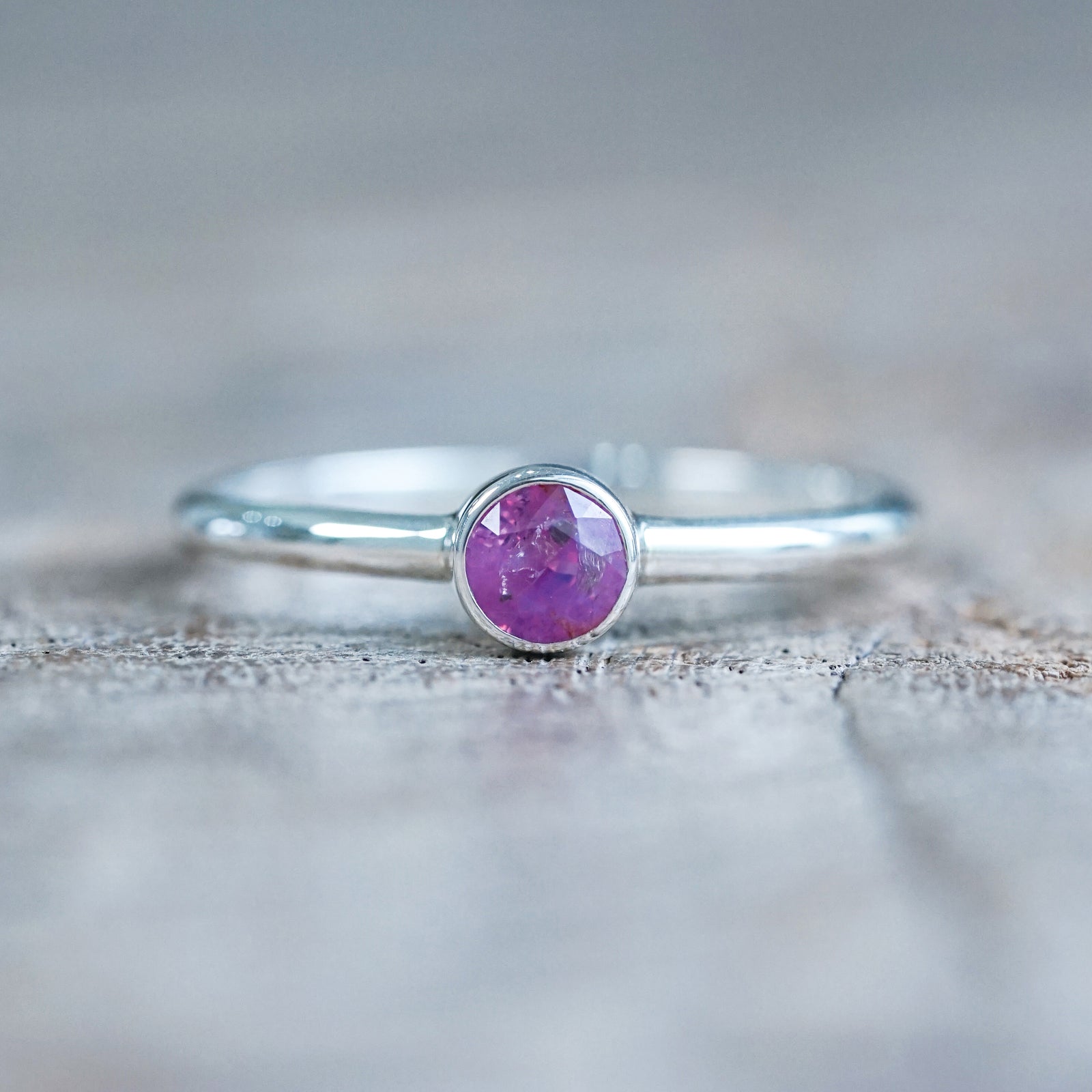 Round Pink Sapphire Ring - size 7.5