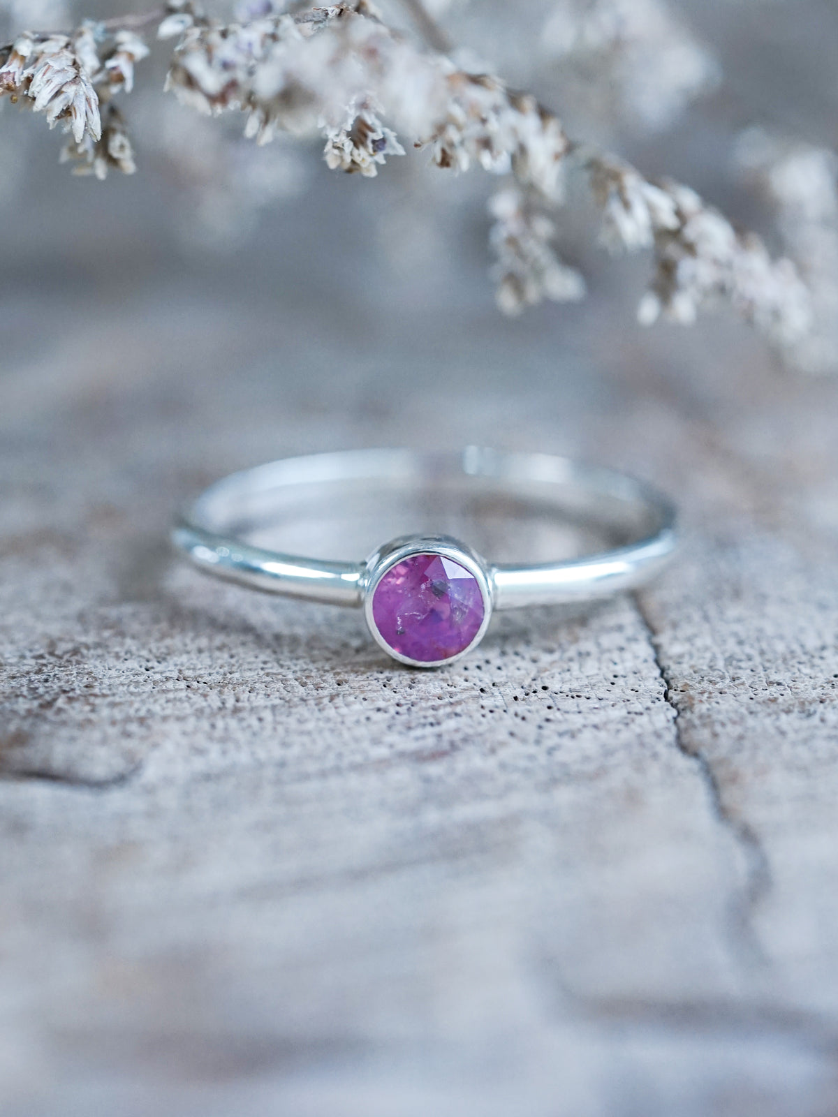 Round Pink Sapphire Ring - size 7.5