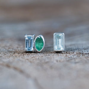 Mismatched Emerald and Aquamarine Earrings