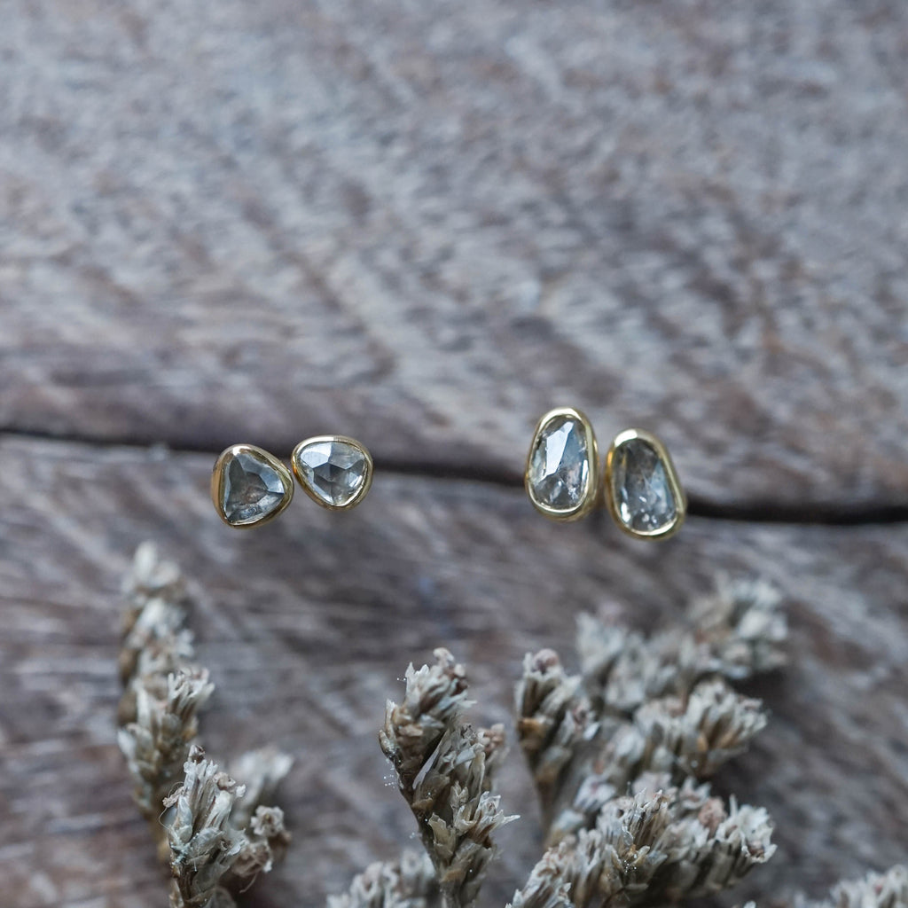 Rose Cut Salt and Pepper Diamond Earrings in Gold