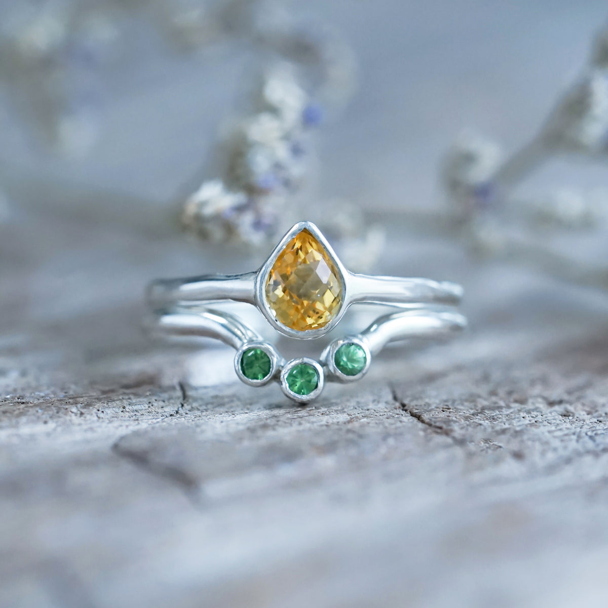 Citrine and Green Garnet Ring Set - Gardens of the Sun | Ethical Jewelry