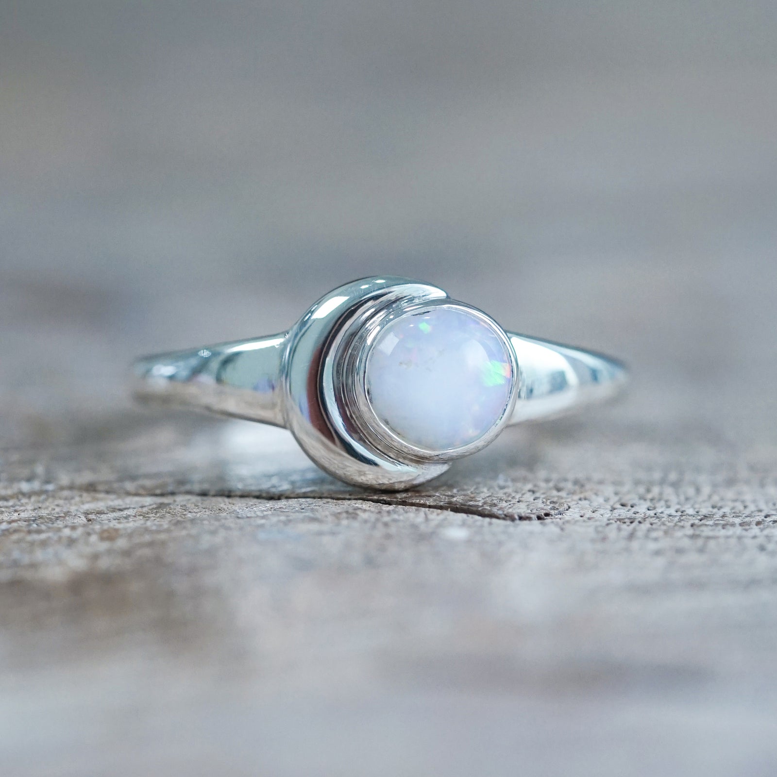 Crescent Opal Moon Ring - size 6