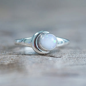 Crescent Opal Moon Ring - size 6