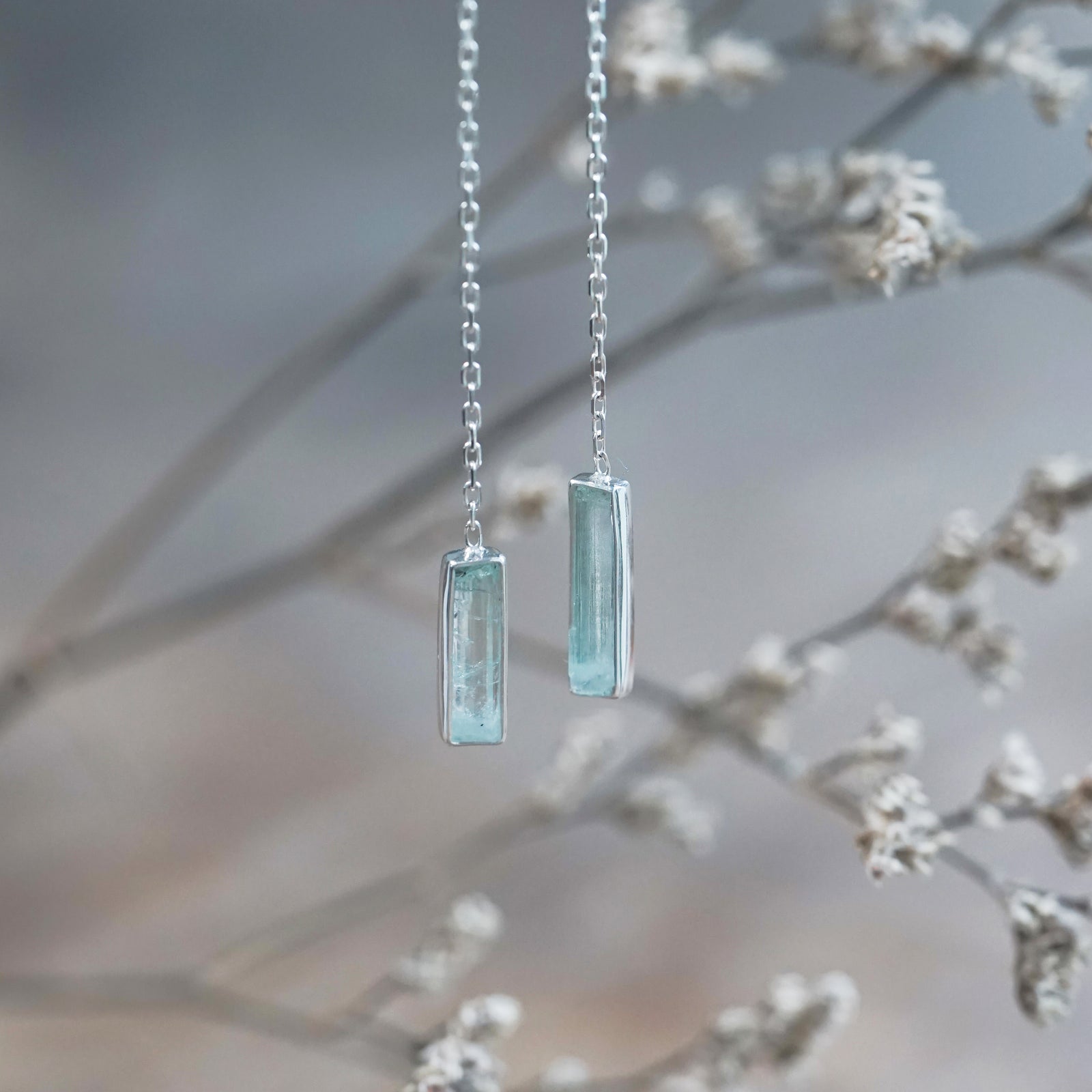 Crystal Aquamarine Threader Earrings
