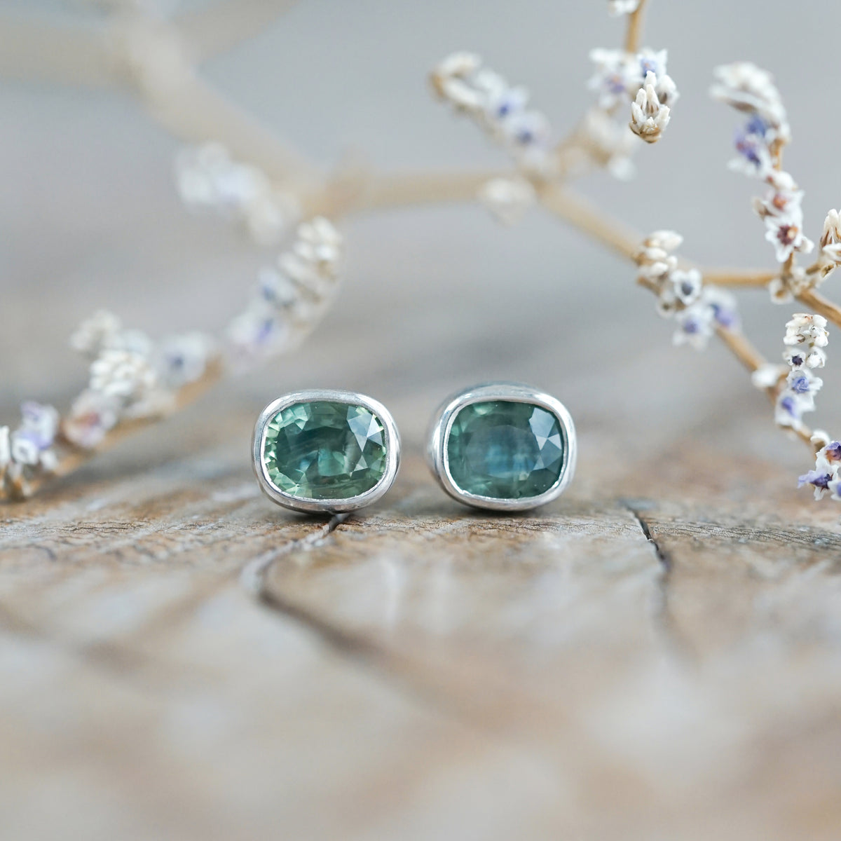 Cushion Green Sapphire Earrings